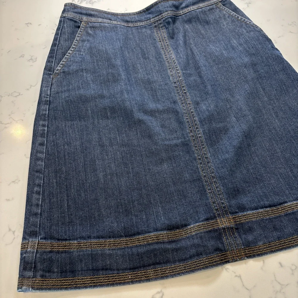 Boden A-Line Knee Length Side Zippered Denim Skirt Pockets Boho Peasant Size 8 - Picture 5 of 8
